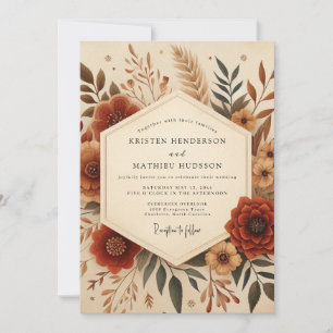 Convite Elegância Outonal Floral em Terracota Casamento
