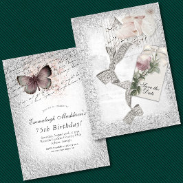 Convite Elegância Prata Vintage Salve a Data de Aniversári