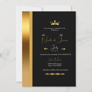 Convite Elegância Preta e Dourada Casamento Glamour Real