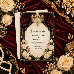 Convite Elegância Retro de Hollywood Antigo Rosa Casamento