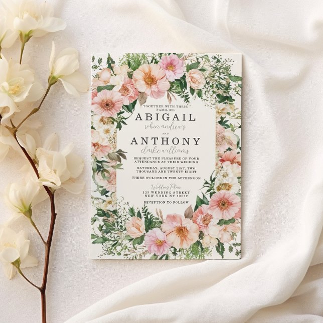Convite Elegância Romântica Floral - Casamento de Brilhos  (Romantic Floral Elegance - Garden Blossoms Wedding )
