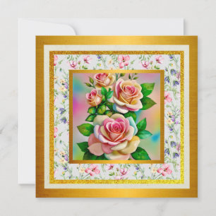 Convite Elegância Rosas Rosa e Amarelo Aquarela Pastel