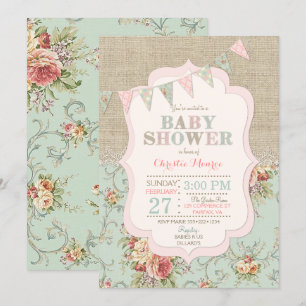 Convite Elegância Rústica Floral em Renda e Burlap Desgast