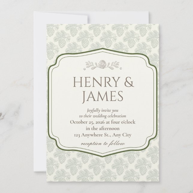 Convite Elegância Rústica Quebra de Pinecone (Frente)