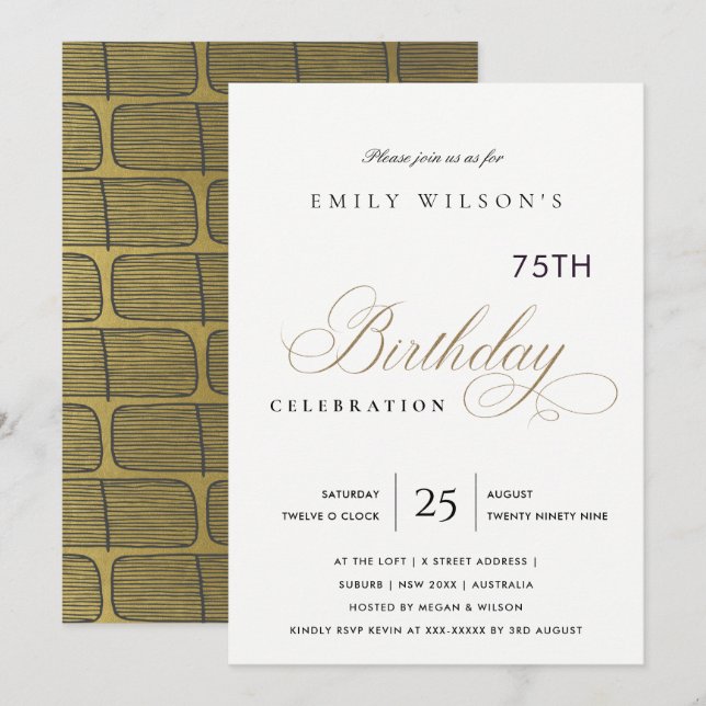 CONVITE ELEGÂNCIA SIMPLES EM TIPOGRAFIA DOURADA PARA QUALQ (Frente/Verso)