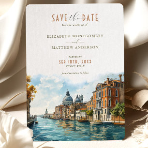 Convite Elegância Vêneta à Beira-Mar Save-the-Date