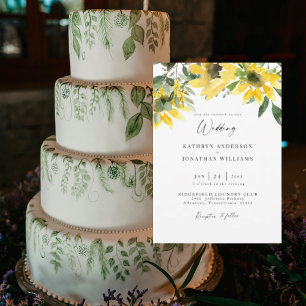 Convite Elegância Verde Girassol Casamento Sem Pais