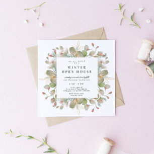 Convite Elegância Verde Invernal Casa Aberta Quadrada