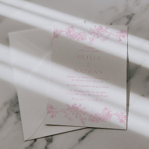 Convite Elegância Vintage: Casamento Floral Rosa Suave