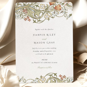 Convite Elegância Vintage William Morris Floral Casamento