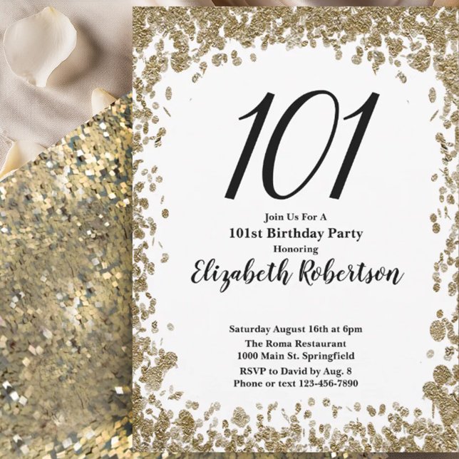 Convite Elegant 101st Birthday Invitation For Her in Gold (Criador carregado)