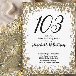 Convite Elegant 103rd Birthday Invitation For Her in Gold