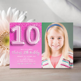 Convite Elegant 10th Birthday girl with photo Numer Ballon