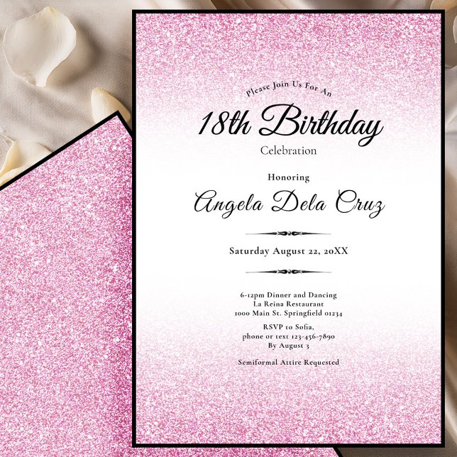 Convite Elegant 18th Birthday Pink Glitter Debut (Criador carregado)