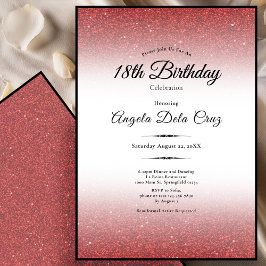 Convite Elegant 18th Birthday Red Glitter Debut