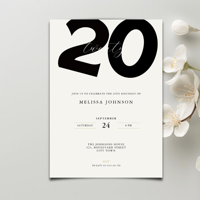 Convite Elegant 20th Birthday Invitation - Minimal Style (Criador carregado)