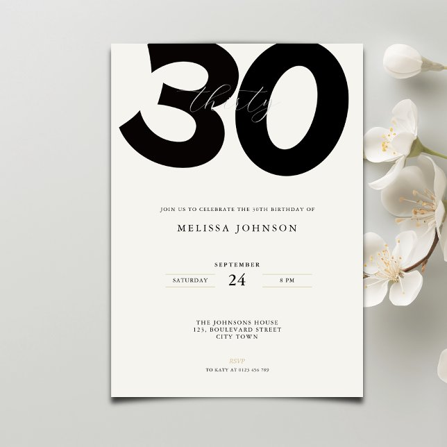 Convite Elegant 30th Birthday Invitation - Minimal Style (Criador carregado)