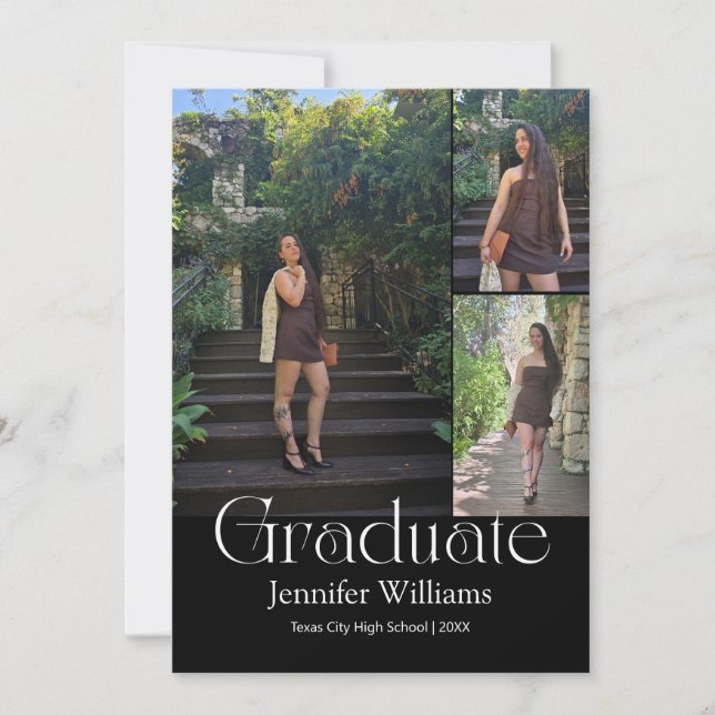 Convite elegant 3 photo graduation 2026 announcement card  (Frente)