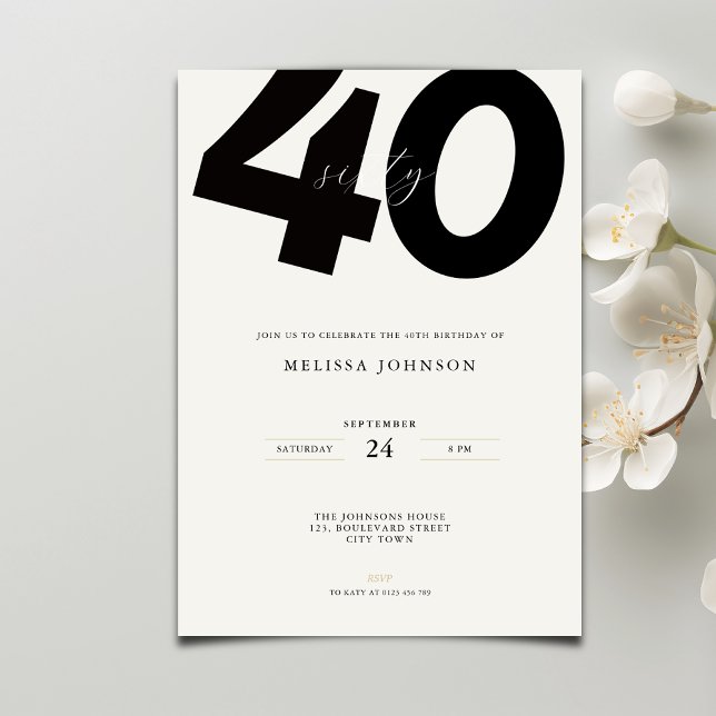 Convite Elegant 40th Birthday Invitation - Minimal Style (Criador carregado)