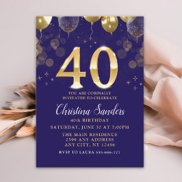Convite Elegant 40th Birthday Invitation with Gold Ballons