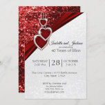 Convite Elegant 40th Ruby Red Glitter Anniversary Design<br><div class="desc">Anniversary party and event invitation templates. 40th, 52nd or 80th Ruby Wedding Anniversary Design ready for you to personalize. Featured in a dark ruby red and white faux glitter background with a red ruby diamond heart hanging chain design. This beautiful Anniversary party invitation will be a hit with your party...</div>