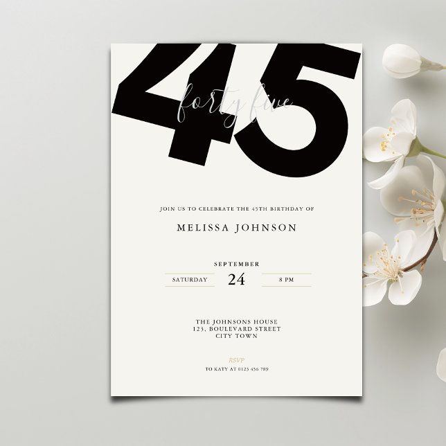 Convite Elegant 45th Birthday Invitation - Minimal Style (Criador carregado)