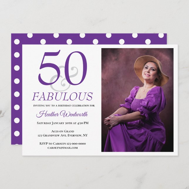 Convite Elegant 50 and Fabulous 50th Birthday Photo (Frente/Verso)