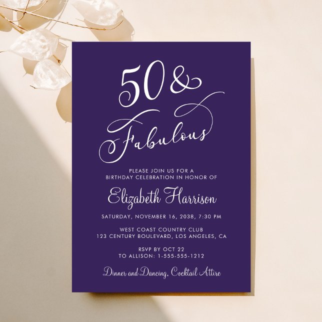 Convite Elegant 50 And Fabulous Purple 50th Birthday Party (Criador carregado)
