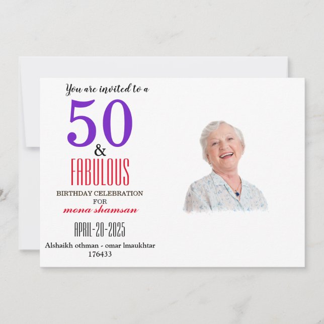 Convite Elegant 50 & Fabulous Birthday (Frente)