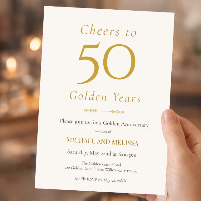 Convite Elegant 50th Anniversary Gold Minimal Classic (Classic 50 golden years invitation with timeless minimal style)
