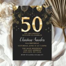 Elegant 50th Birthday Invitation with Gold Ballons