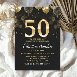 Convite Elegant 50th Birthday Invitation with Gold Ballons