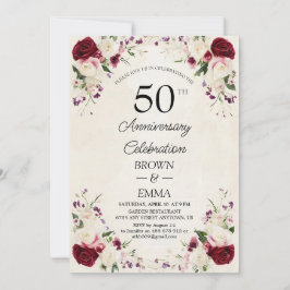 Convite Elegant 50th Wedding Anniversary Floral Celebratio