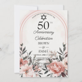 Convite Elegant 50th Wedding Anniversary Floral Celebratio