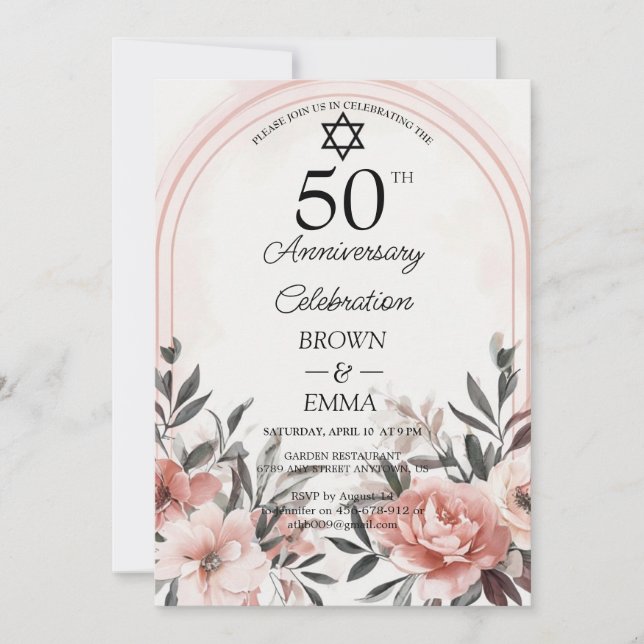 Convite Elegant 50th Wedding Anniversary Floral Celebratio (Frente)
