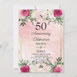 Convite Elegant 50th Wedding Anniversary Floral Celebratio