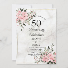 Convite Elegant 50th Wedding Anniversary Floral Celebratio