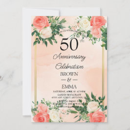 Convite Elegant 50th Wedding Anniversary Floral Celebratio