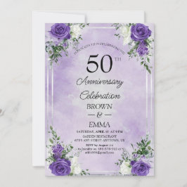 Convite Elegant 50th Wedding Anniversary Floral Celebratio