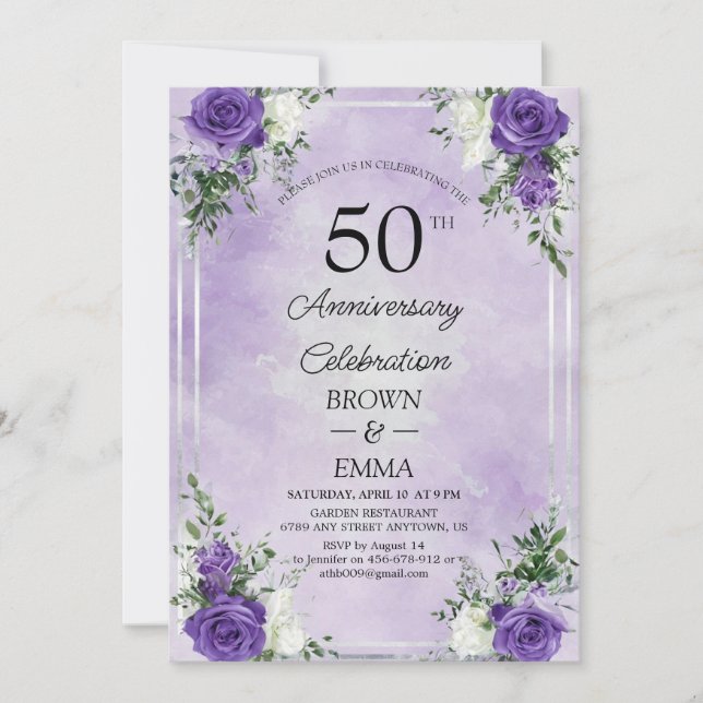 Convite Elegant 50th Wedding Anniversary Floral Celebratio (Frente)