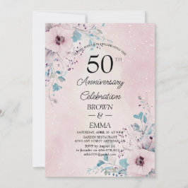 Convite Elegant 50th Wedding Anniversary Floral Celebratio