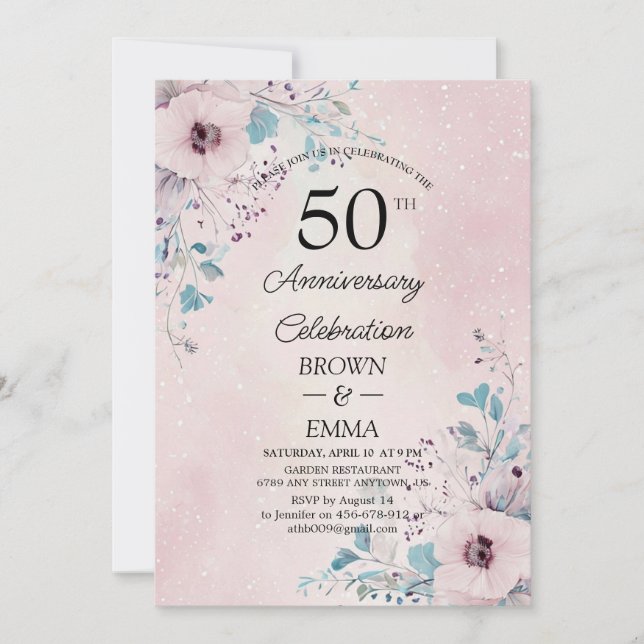 Convite Elegant 50th Wedding Anniversary Floral Celebratio (Frente)