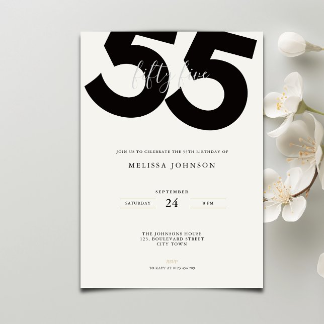 Convite Elegant 55th Birthday Invitation - Minimal Style (Criador carregado)