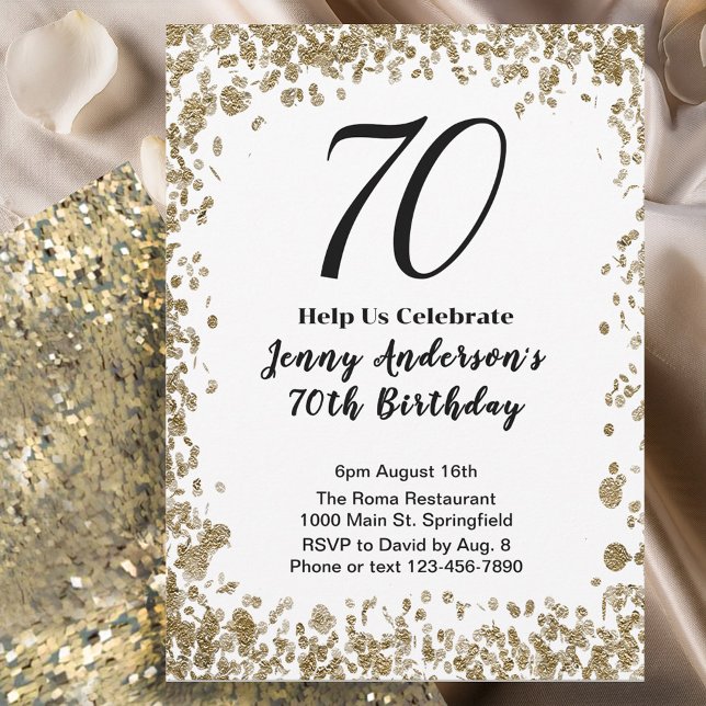 Convite Elegant 70th Birthday Invitation For Her in Gold (Criador carregado)