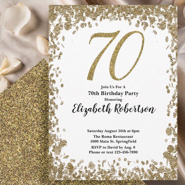 Convite Elegant 70th Birthday Invitation With Gold Sequins (Criador carregado)