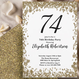 Convite Elegant 74th Birthday Invitation With Gold Sequins