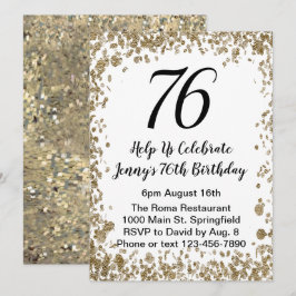 Convite Elegant 76th Birthday Invitation in black and gold
