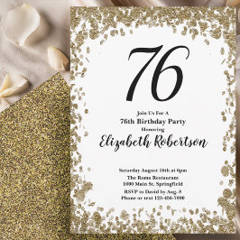 Convite Elegant 76th Birthday Invitation With Gold Sequins