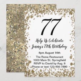 Convite Elegant 77th Birthday Invitation in black and gold