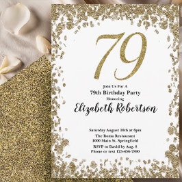 Convite Elegant 79th Birthday Invitation With Gold Sequins